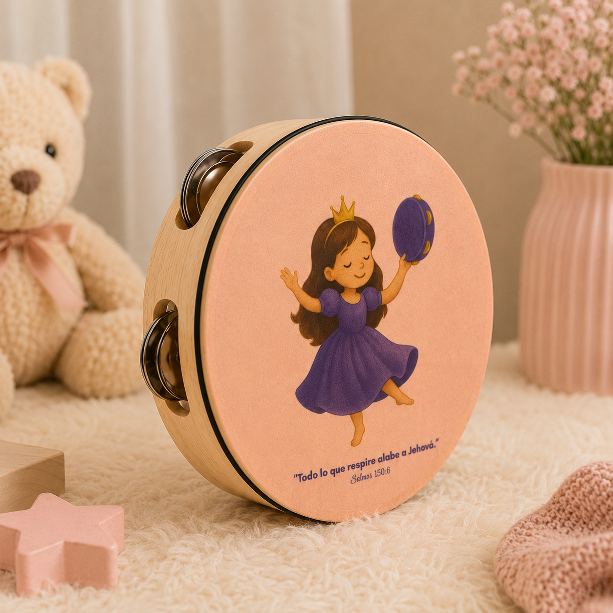 (Personalized Princess 2) Tambourine for Girls (Custom Text Included)