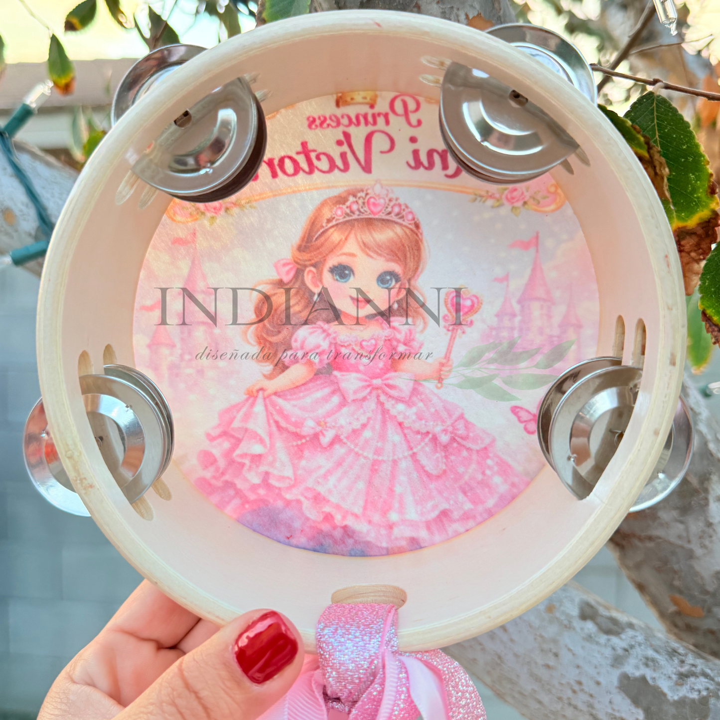 (Princess Ani) Custom Text Tambourine for girls 6in