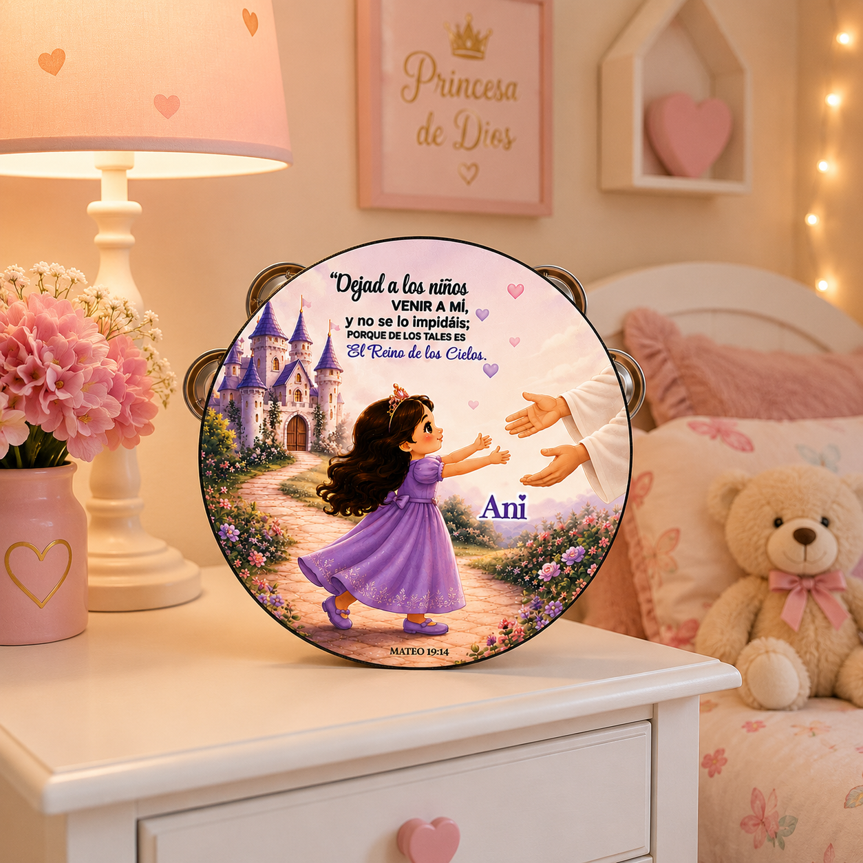 (Matthew 19:14)  Tambourine for Girls (Custom Text Included)