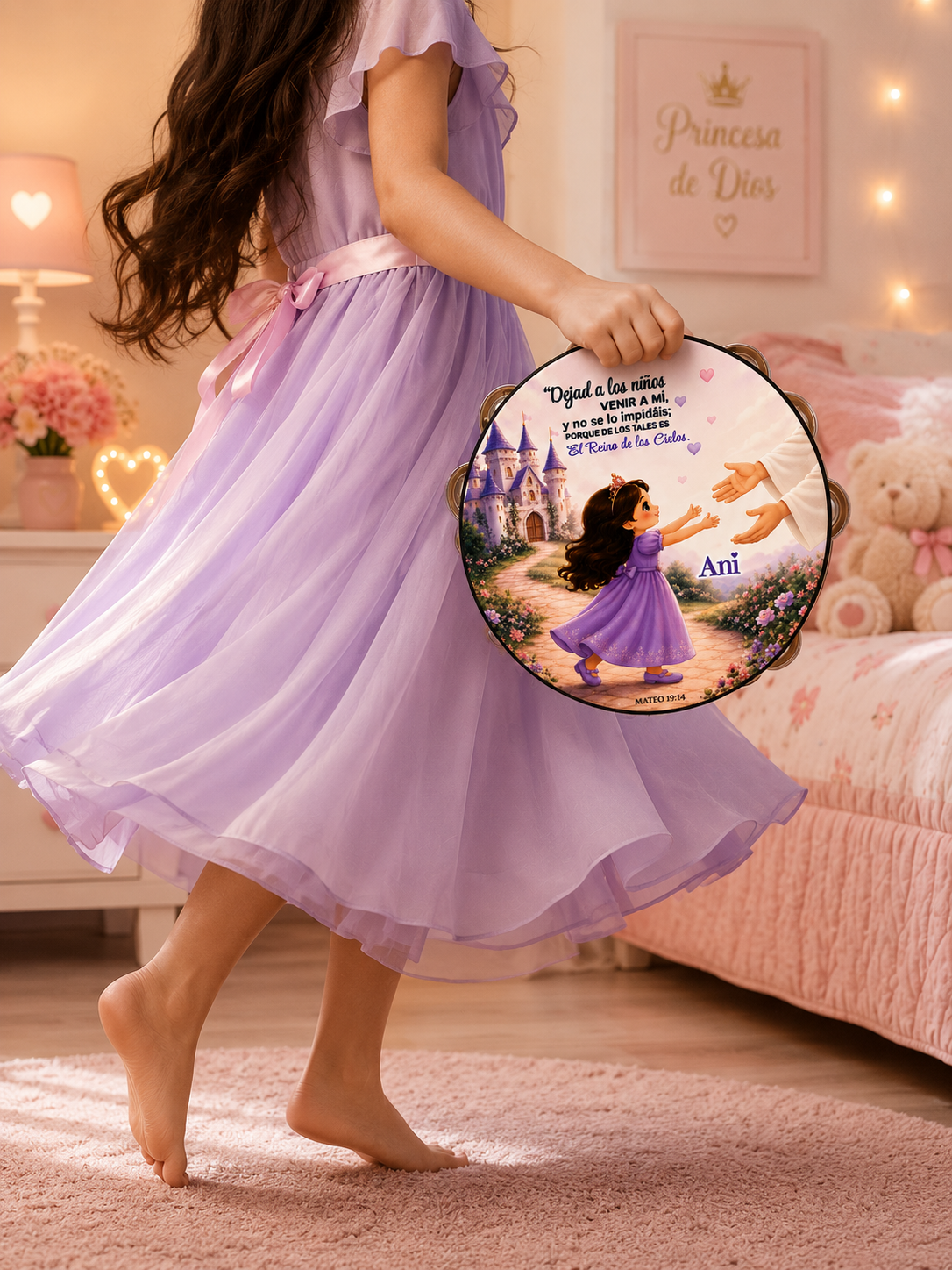 (Matthew 19:14)  Tambourine for Girls (Custom Text Included)