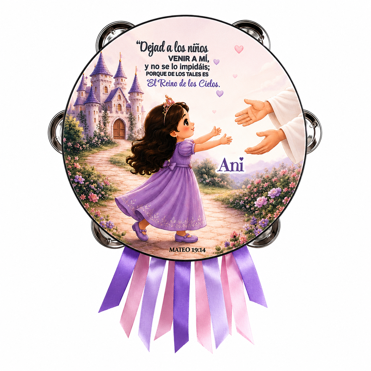 (Matthew 19:14)  Tambourine for Girls (Custom Text Included)