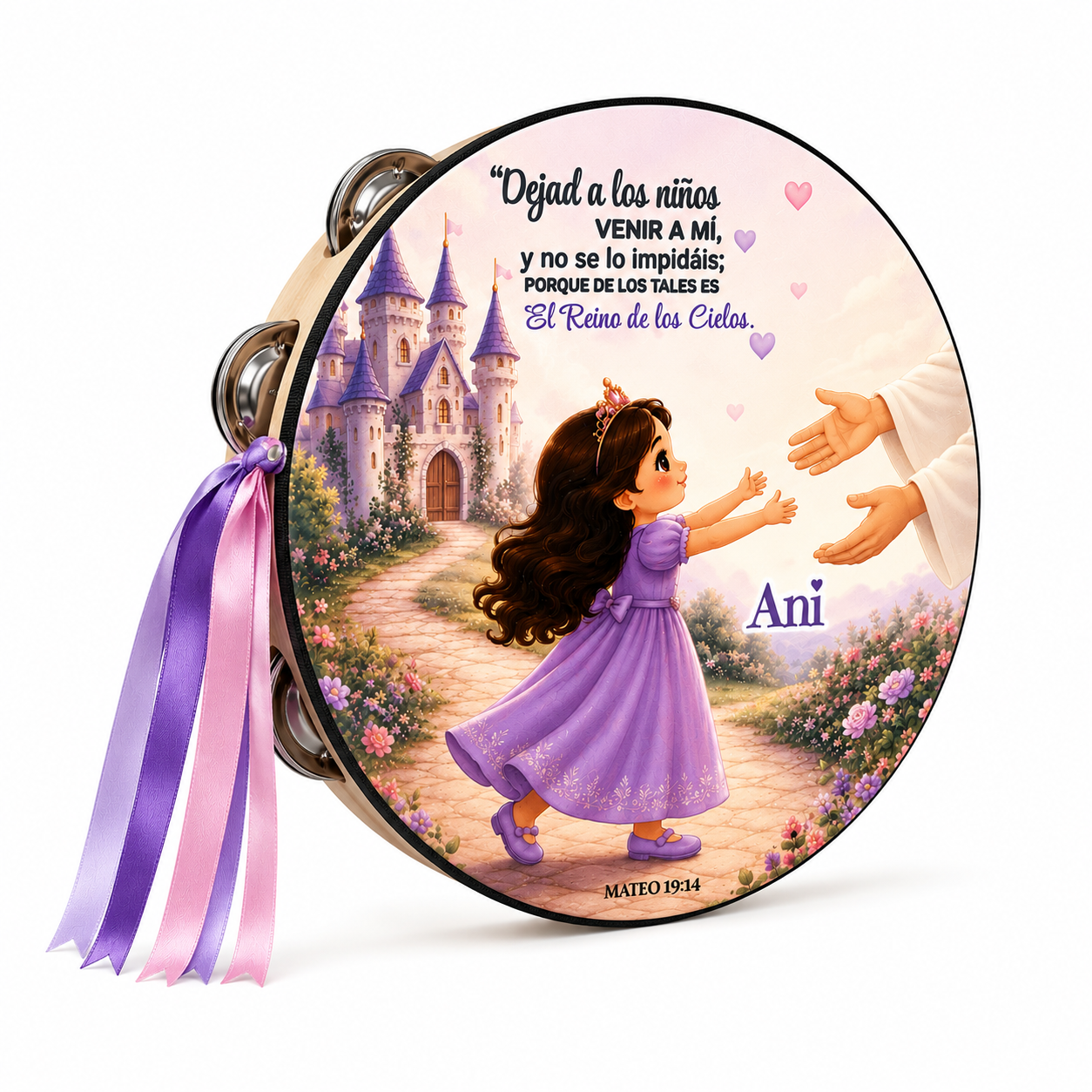 (Matthew 19:14)  Tambourine for Girls (Custom Text Included)