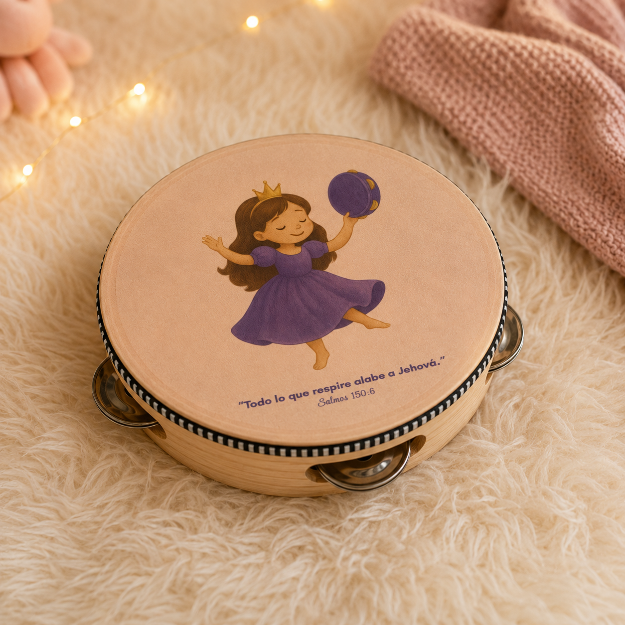 (Personalized Princess 2)  Tambourine for Girls (Custom Text Included)