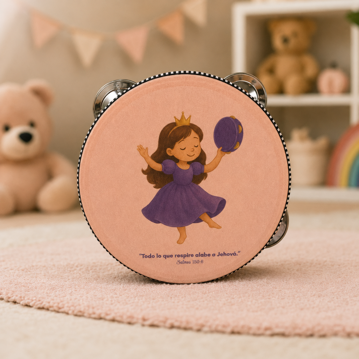 (Personalized Princess 2)  Tambourine for Girls (Custom Text Included)