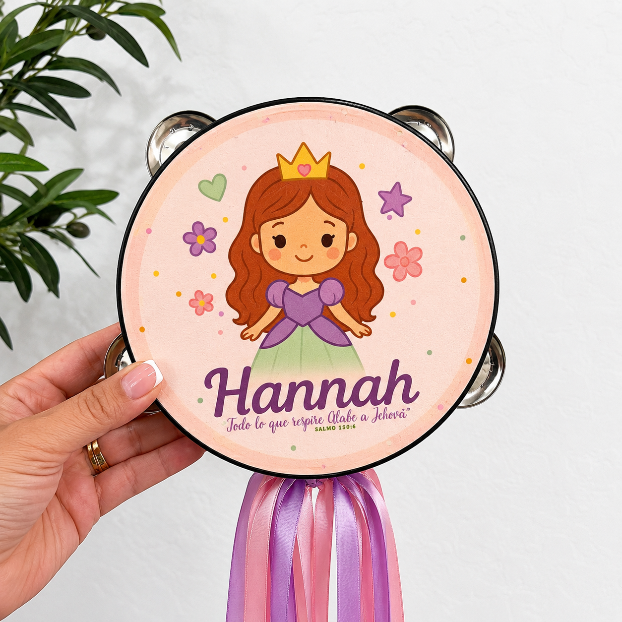(Personalized Princess 1)  Tambourine for Girls (Custom Text Included)