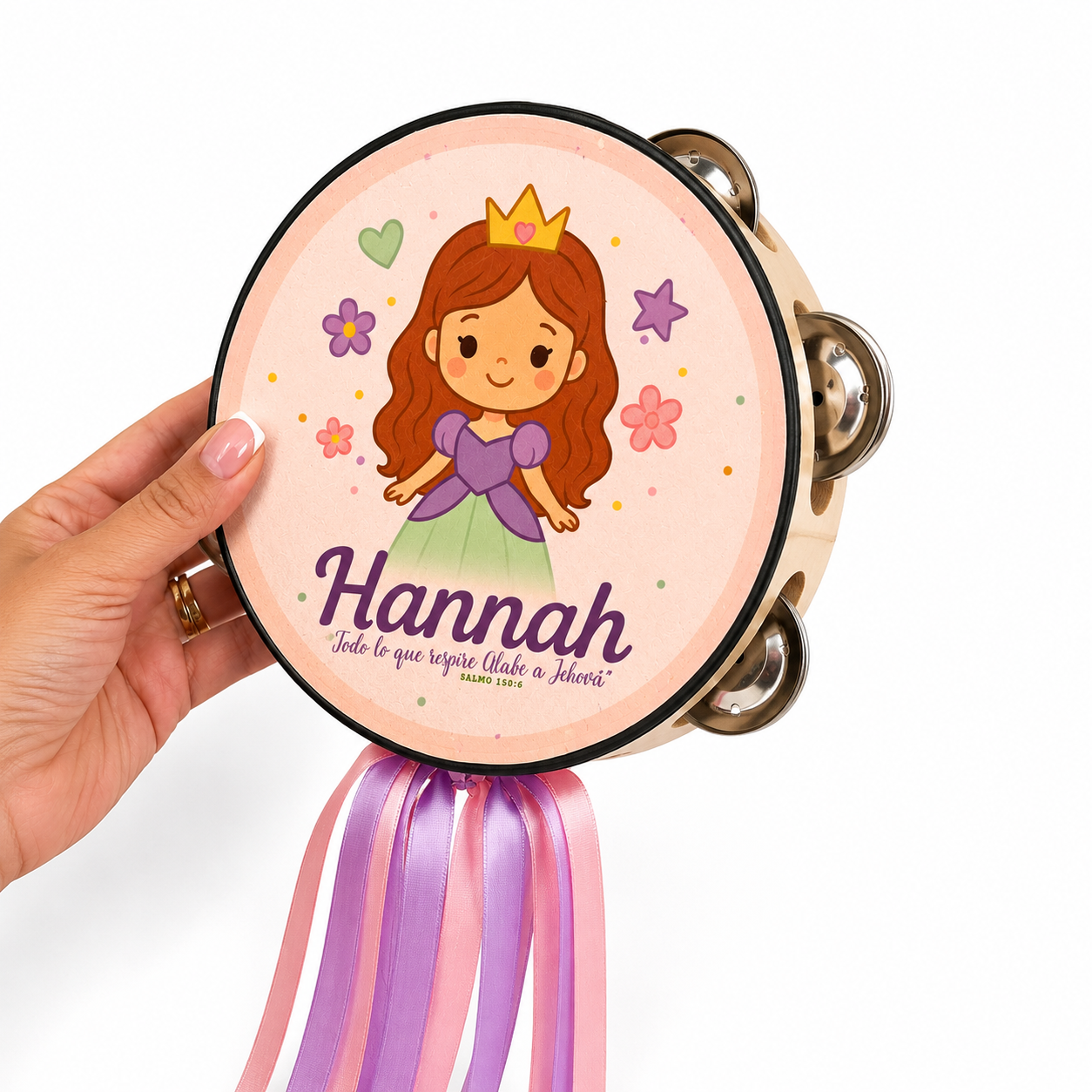 (Personalized Princess 1)  Tambourine for Girls (Custom Text Included)