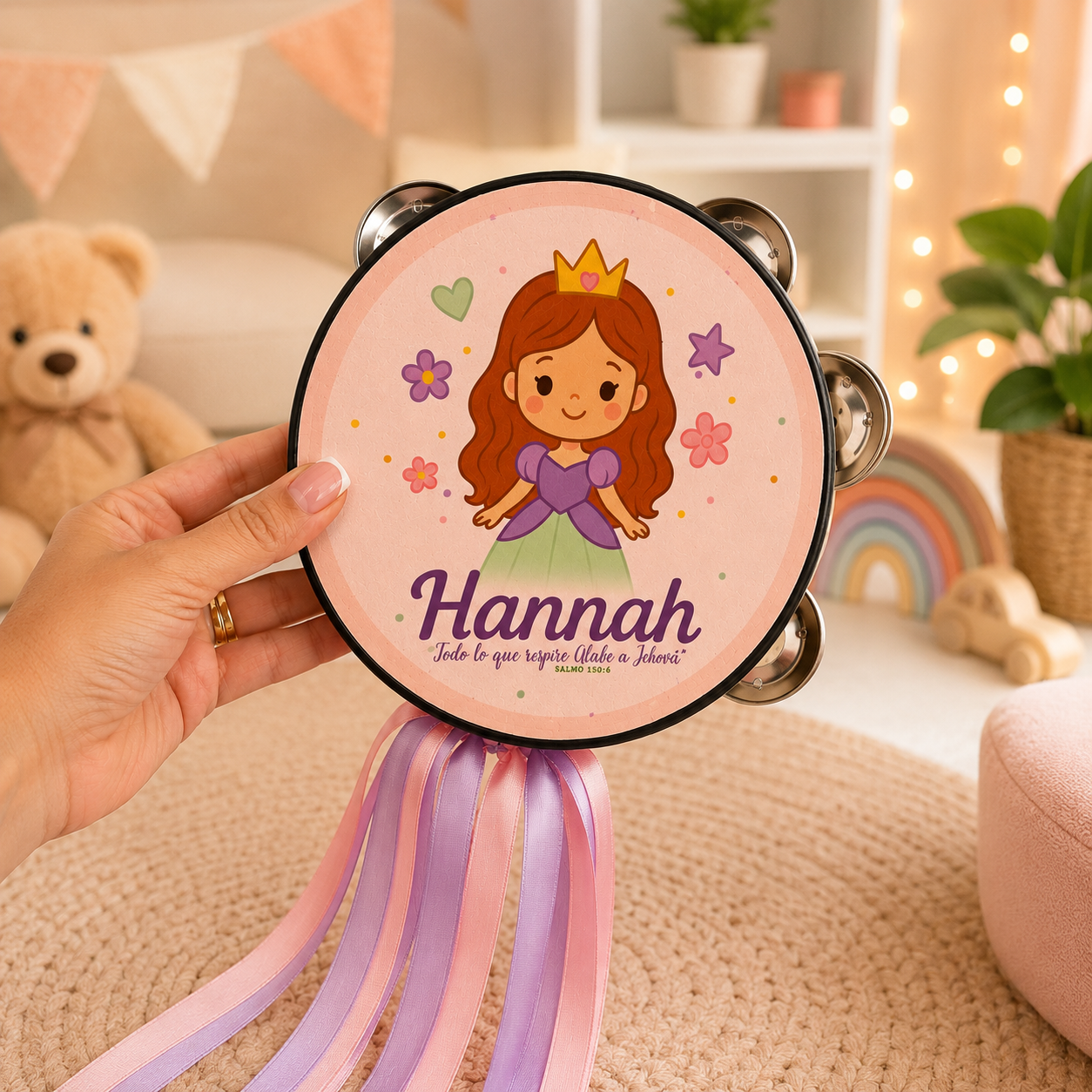 (Personalized Princess 1)  Tambourine for Girls (Custom Text Included)