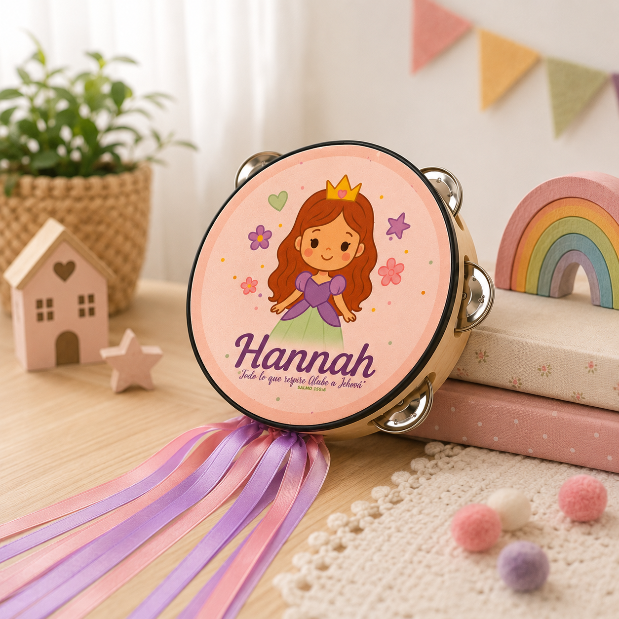 (Personalized Princess 1)  Tambourine for Girls (Custom Text Included)