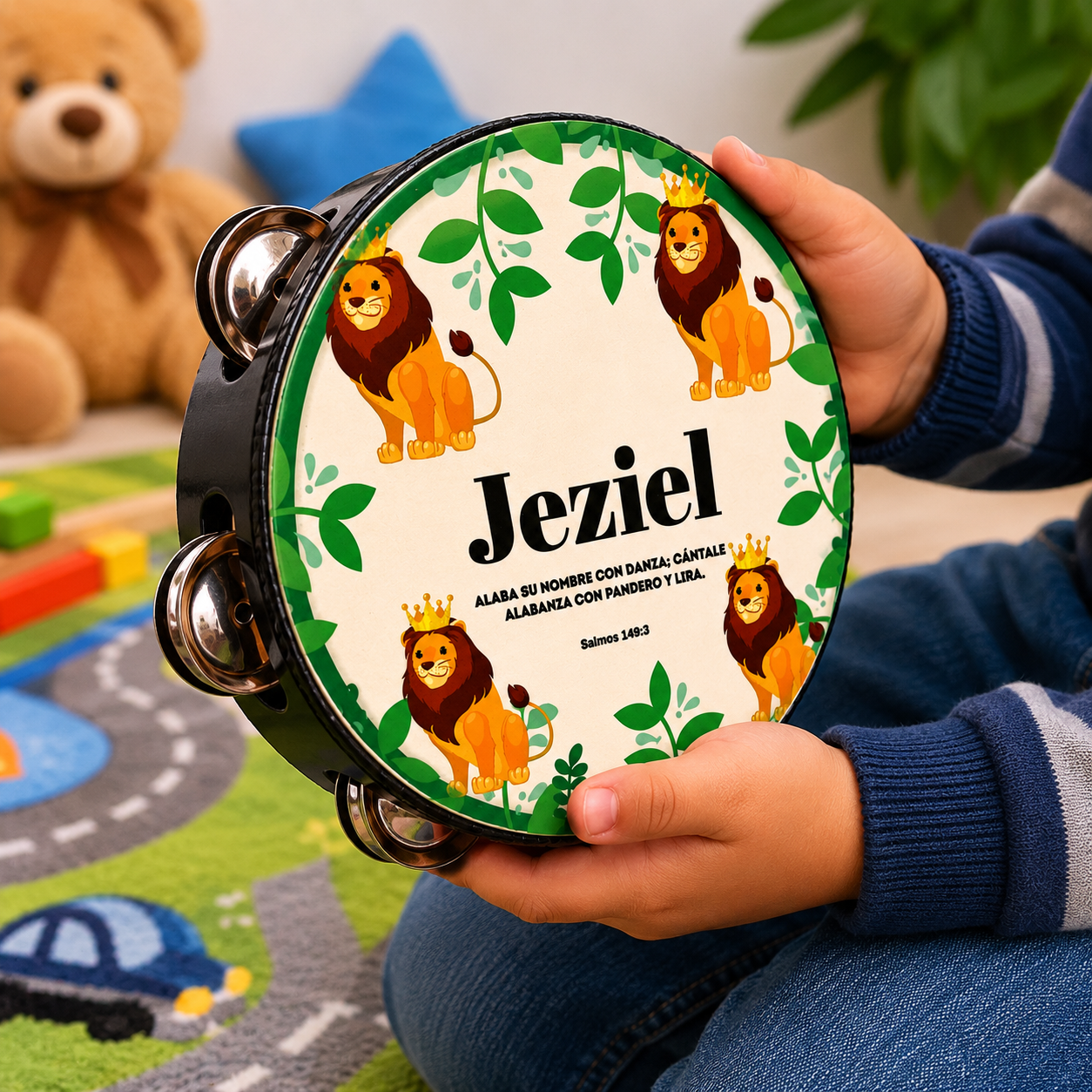 (Psalms 149:3)  Tambourine for Boys (Custom Text Included)